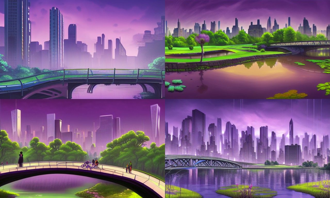 Cyberpunk City Panorama with Nature Foreground