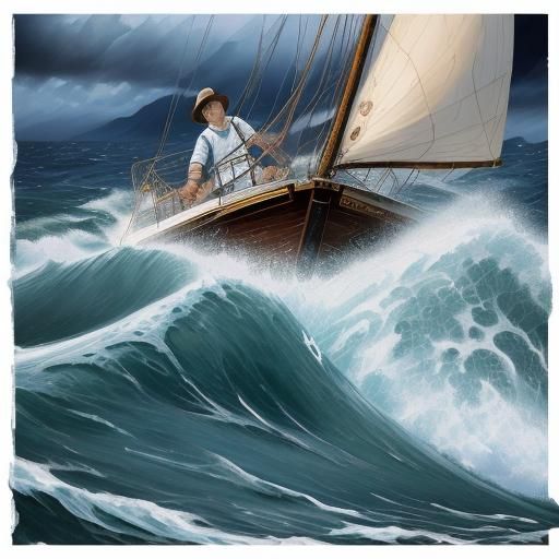 Ocean Wave Sailboat in Neo-Impressionist Style