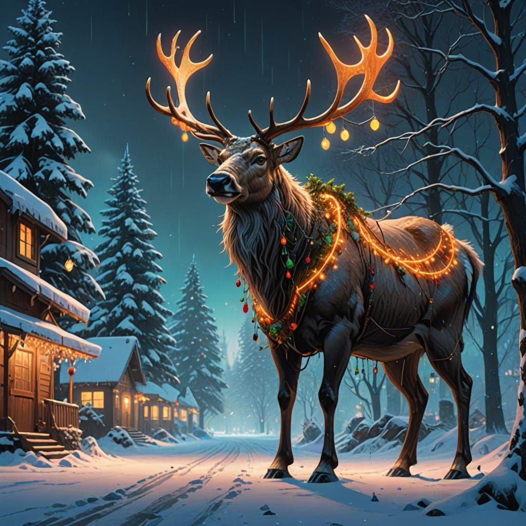 Ethereal Christmas Reindeer in a Futuristic Winter Wonderlan...