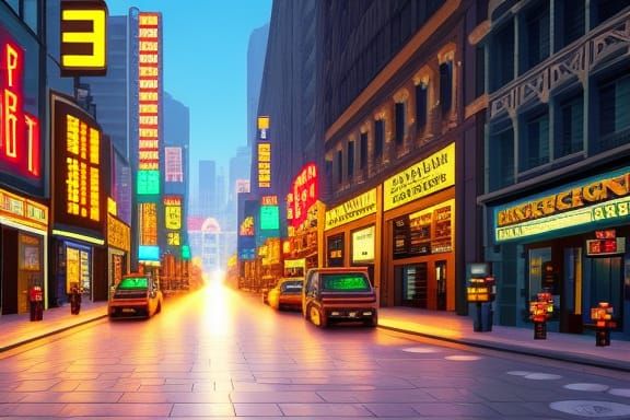 Detailed Pixel Art City Street Arcade