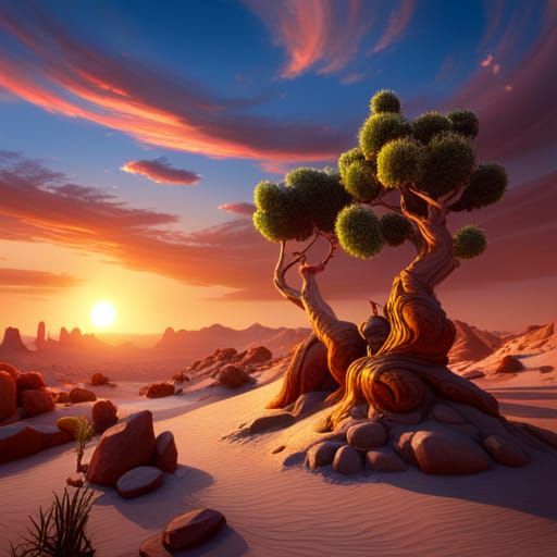 Desert Sunset: Fantastical Life Forms in Deep Color