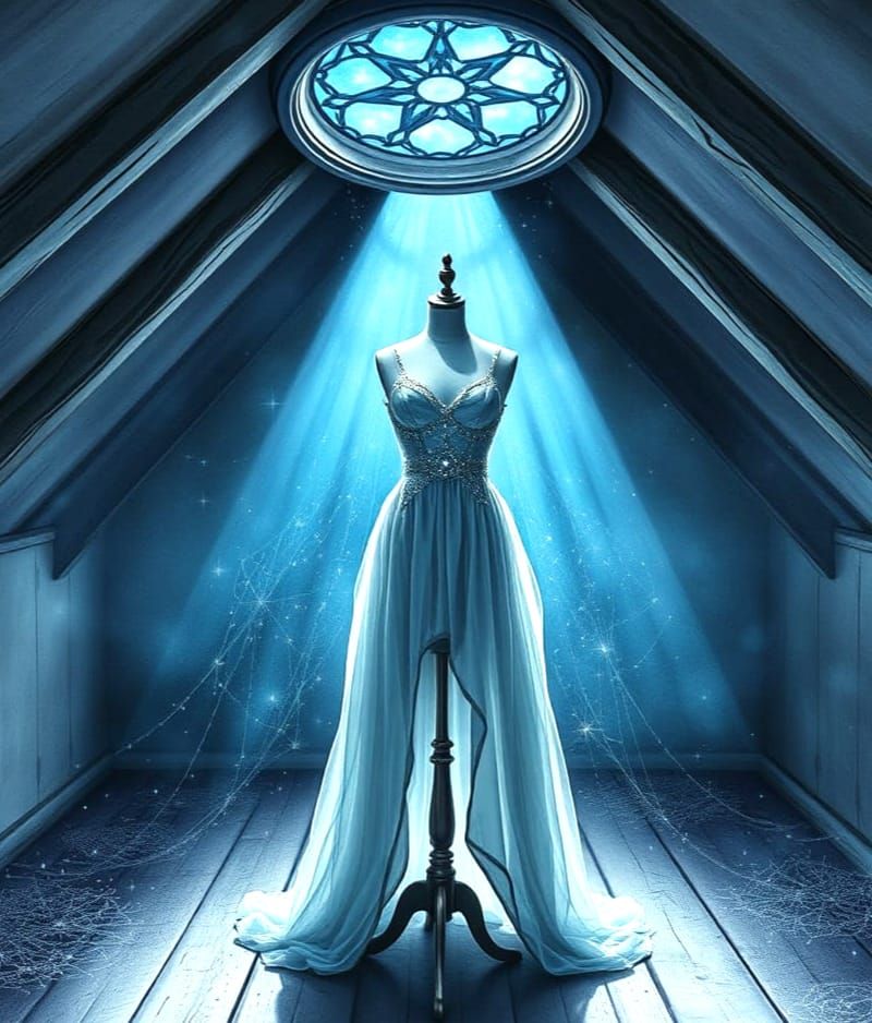 Starlit Attic Gown: Watercolor Enchantment