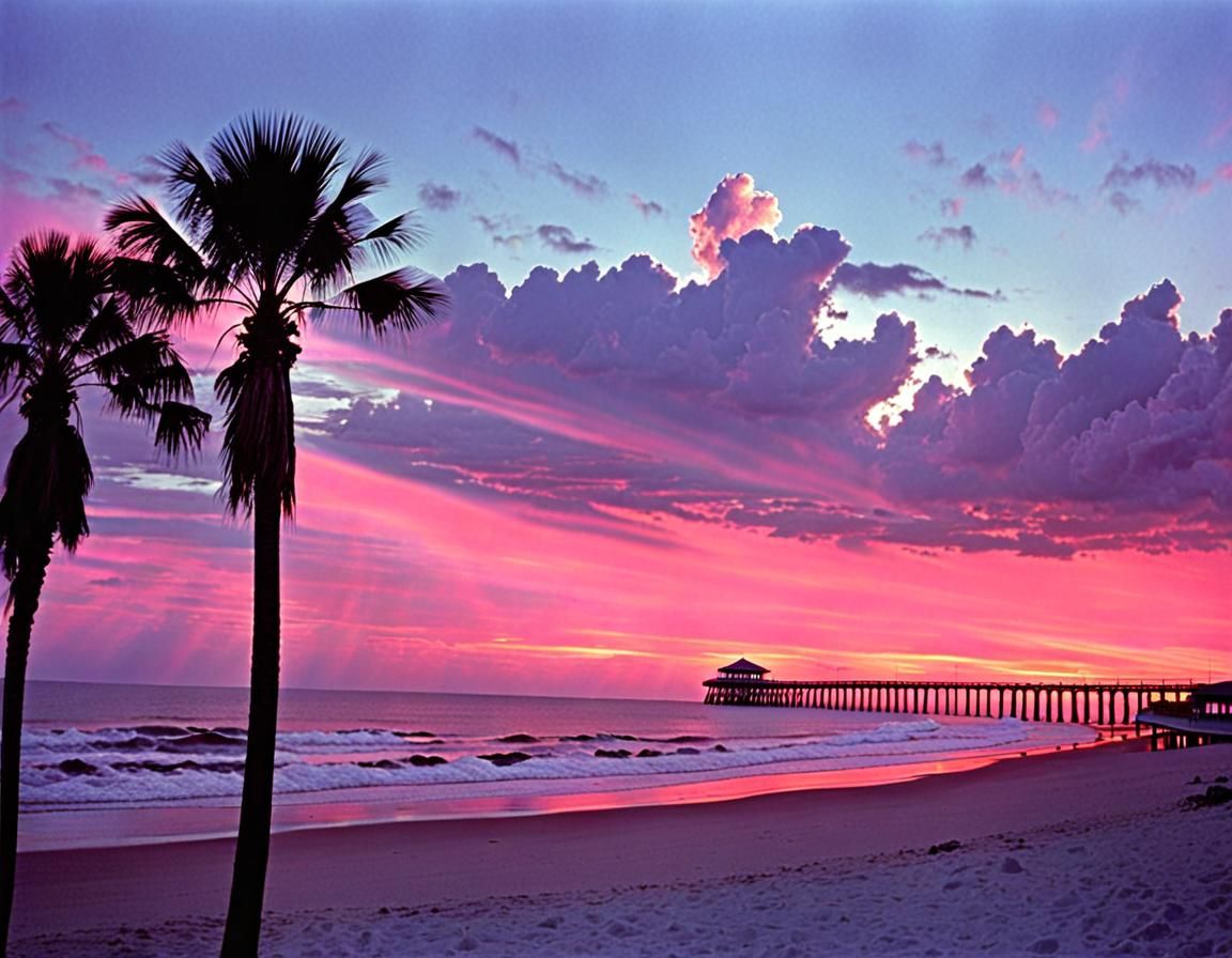 Myrtle Beach Sunset: A Nostalgic 1980s Pink Sky