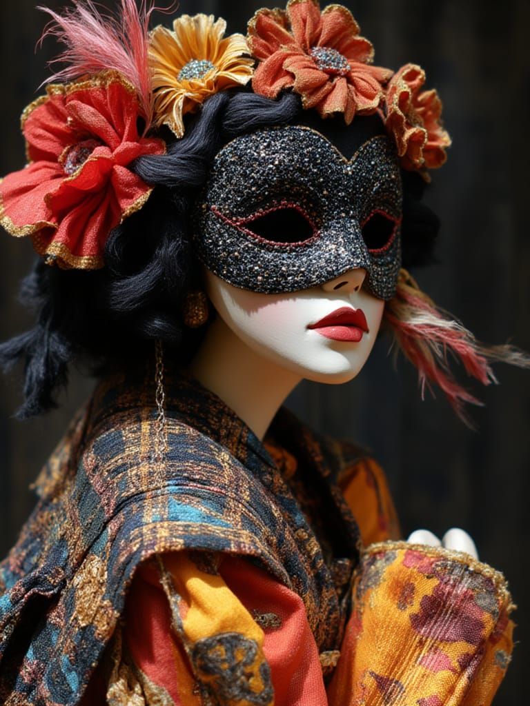 Beaded Geisha Mask with Bohemian Flair