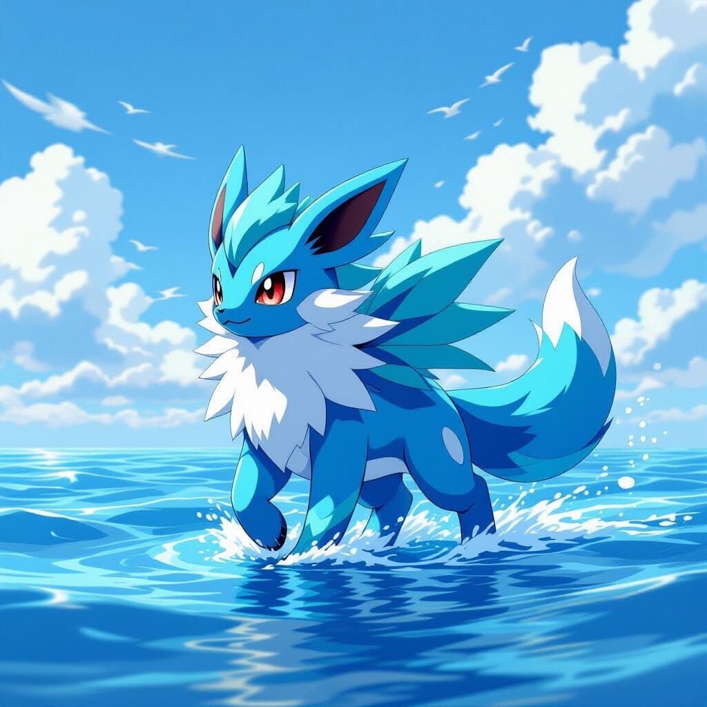 Majestic Vaporeon Walking on Ocean Waves