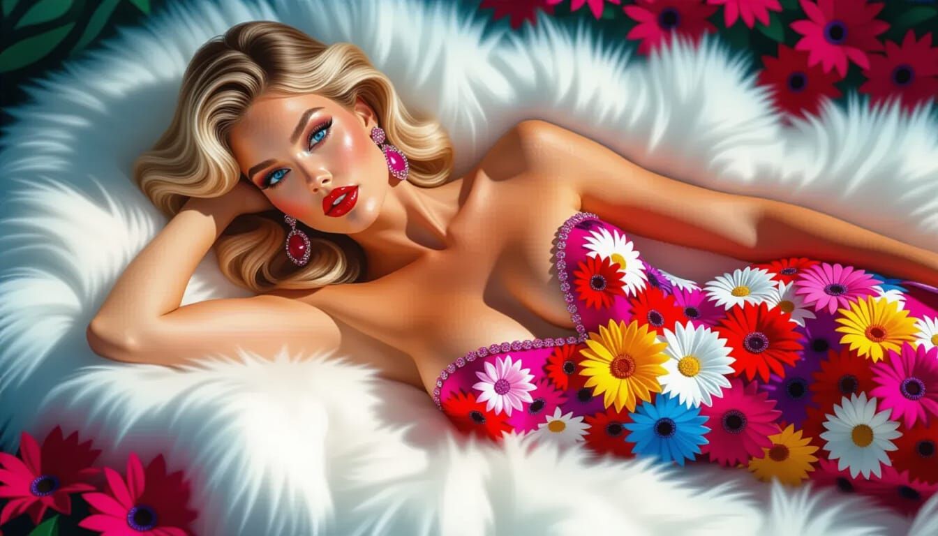Surreal Woman Adorned with Vivid Flower Mosaic