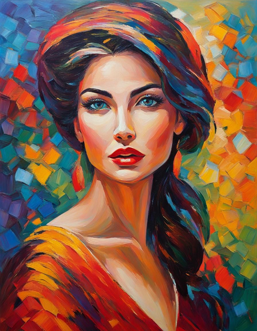 Neo-Impressionist Portrait of a Beautiful Woman