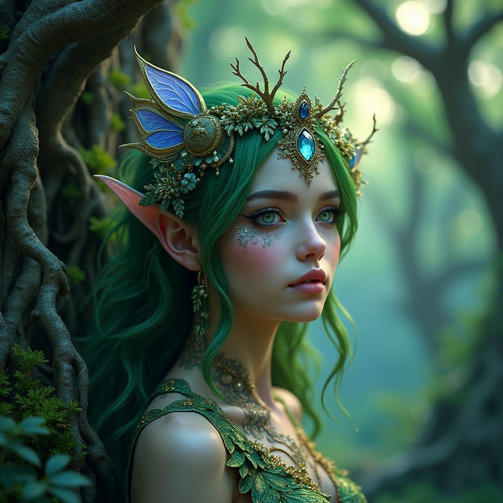 Enchanted Fairy in Mystical Forest, Digital Art