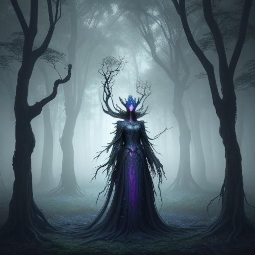 Hollow Leaf Man in Dimly Lit Forest