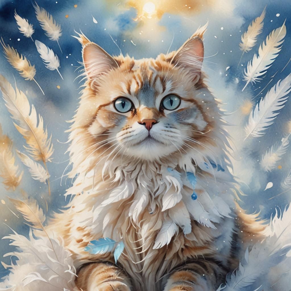 Hacker Cat in Dreamy Watercolor Portrait