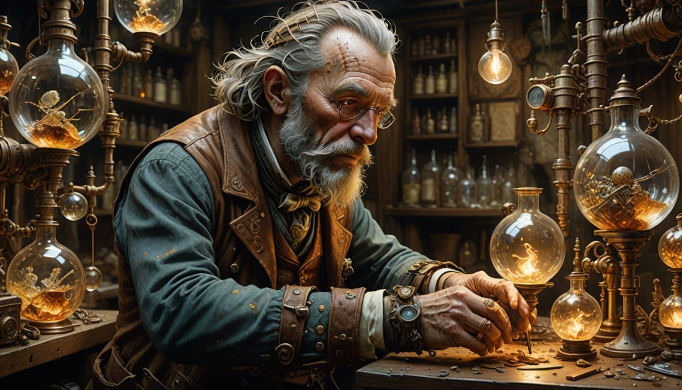 Steampunk Alchemist Shop with Rococo Cel-Shaded Style