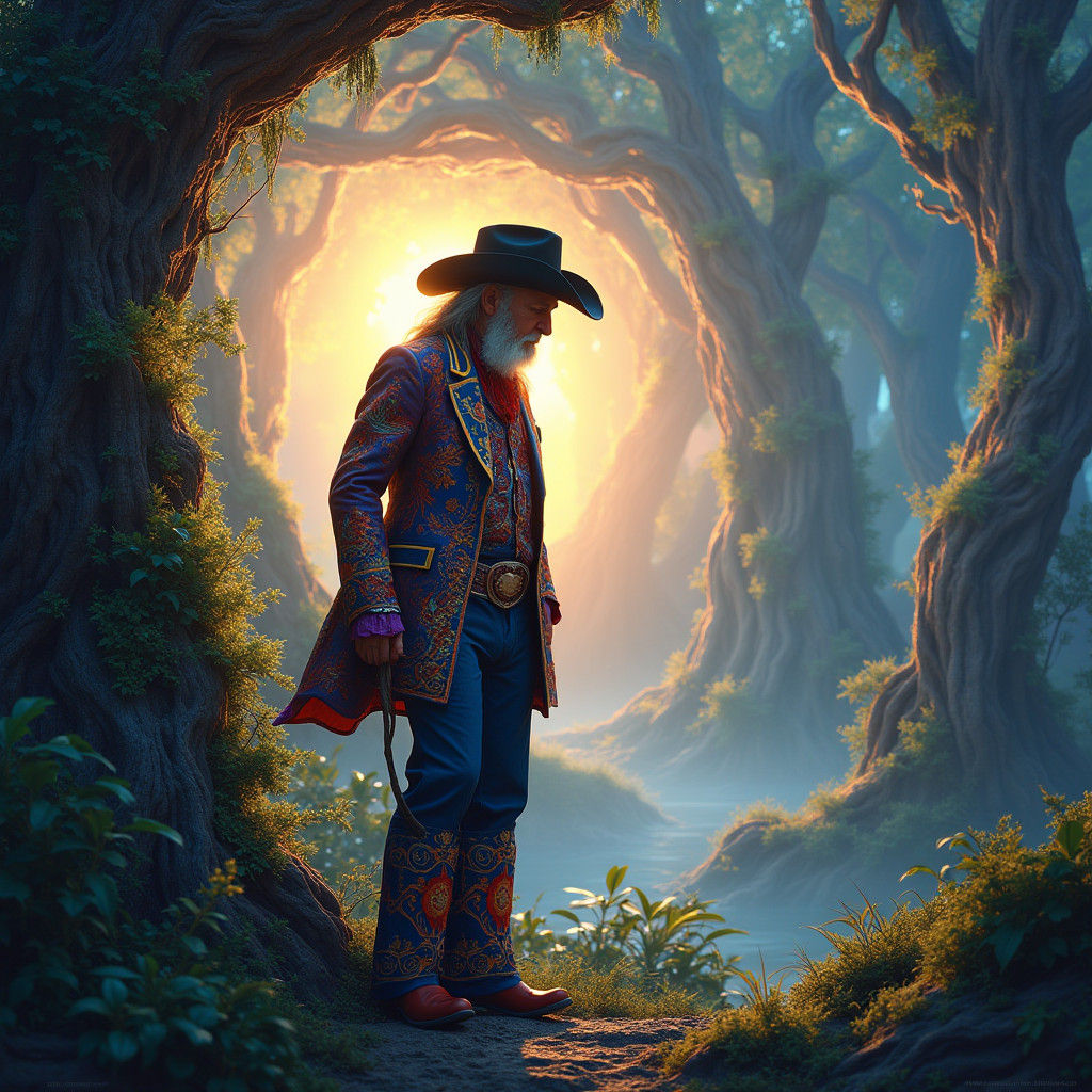 Willie Nelson in a Dreamlike Landscape