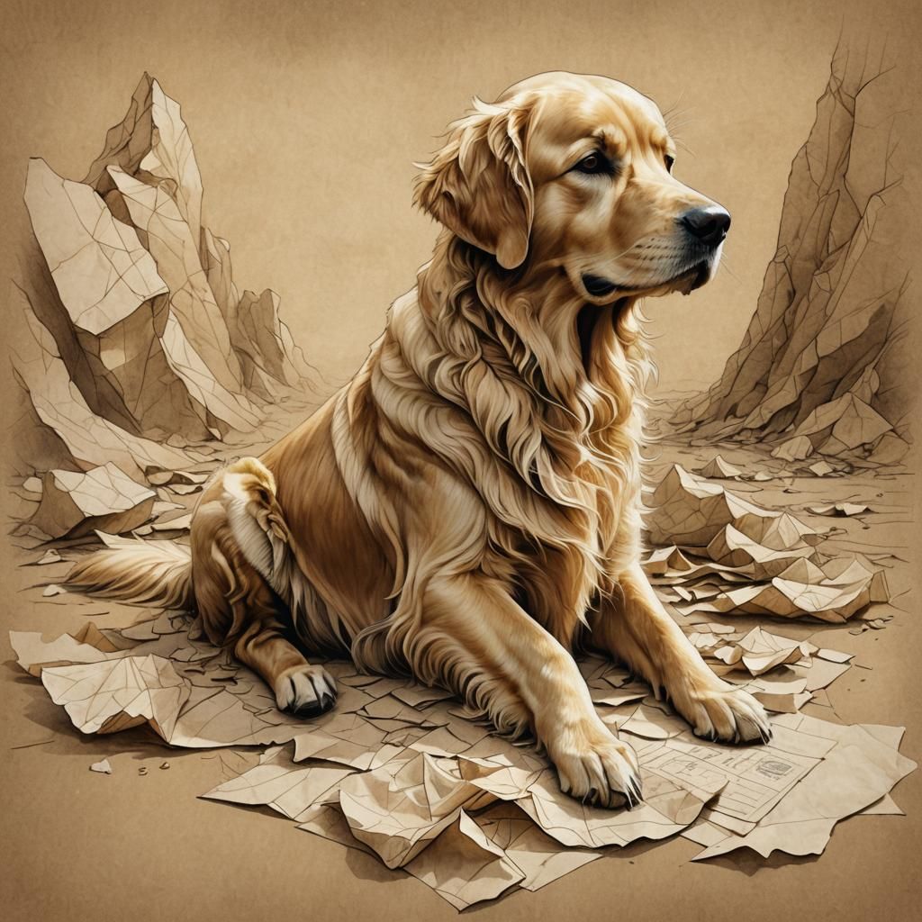 Golden Retriever on Paper: Fantasy Concept Art