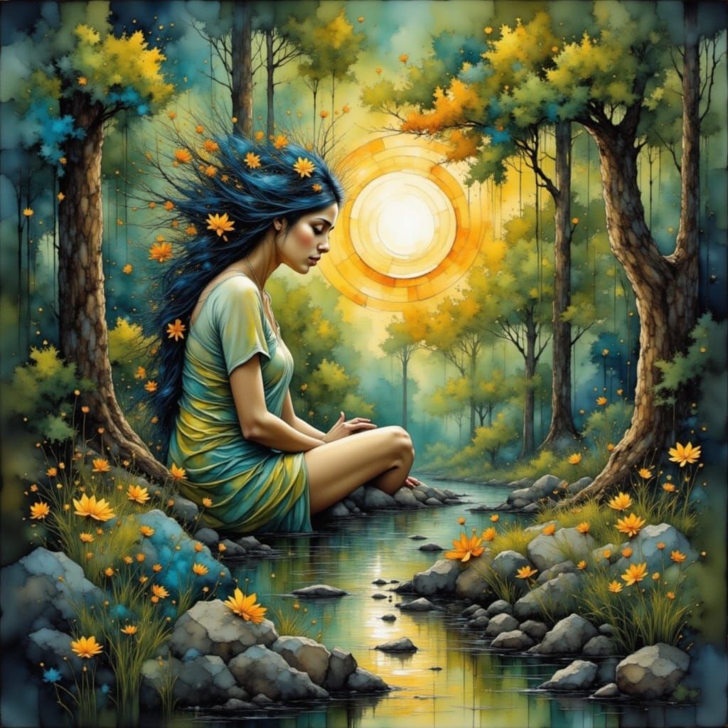 Cosmic Deity in Watercolor and Alcohol Ink