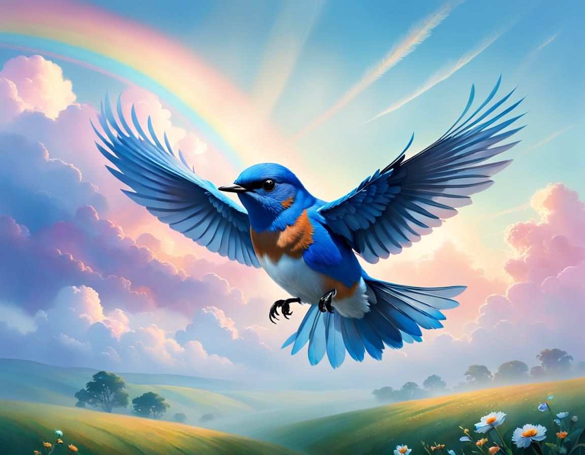 Whimsical Bluebird in a Dreamy Landscape