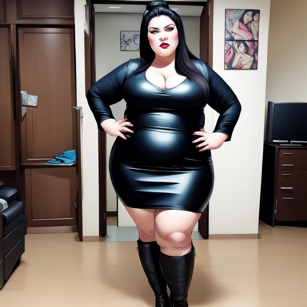 Dominant Plus-Size Woman in Leather Outfit