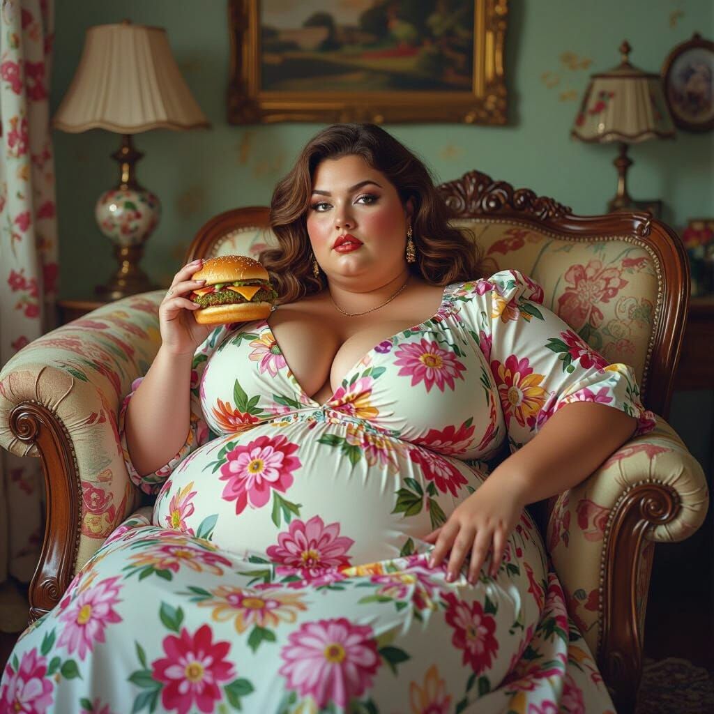 Hyperrealistic Portrait of Woman with Burger