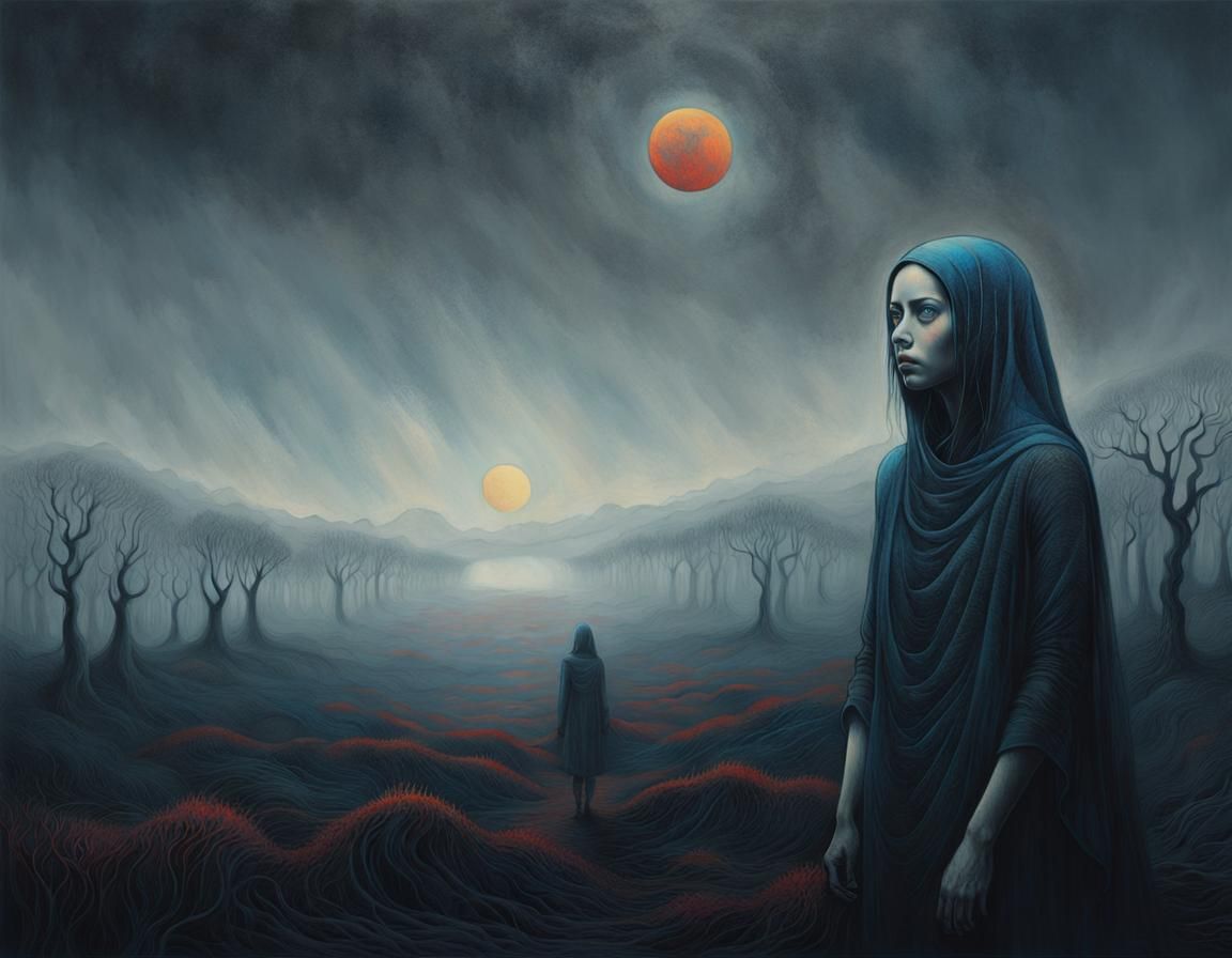 Ethereal Horror Portrait in Zdzisław Beksiński Style