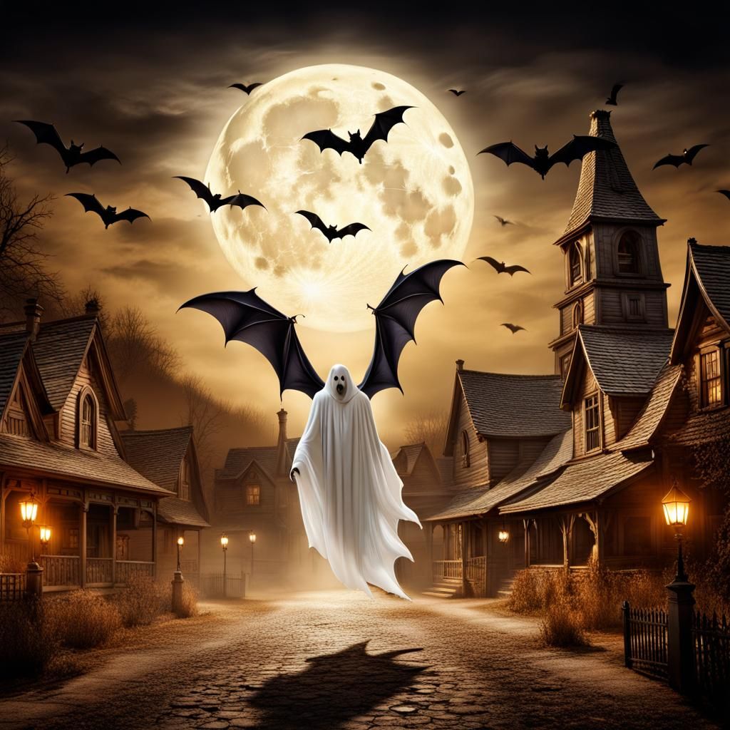 Fantasy Ghost Bat in Haunted Town