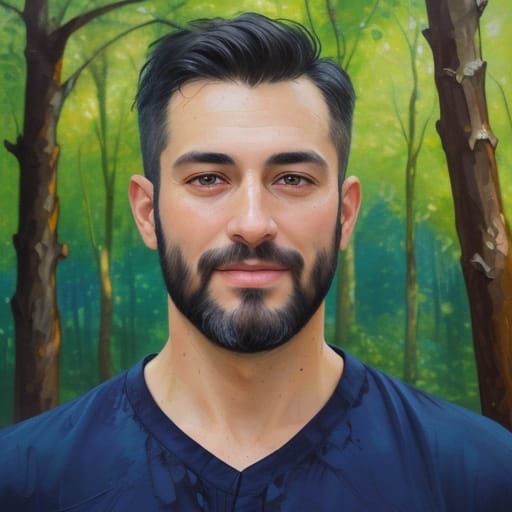 Joyful Man Portrait in Impressionist Forest Setting