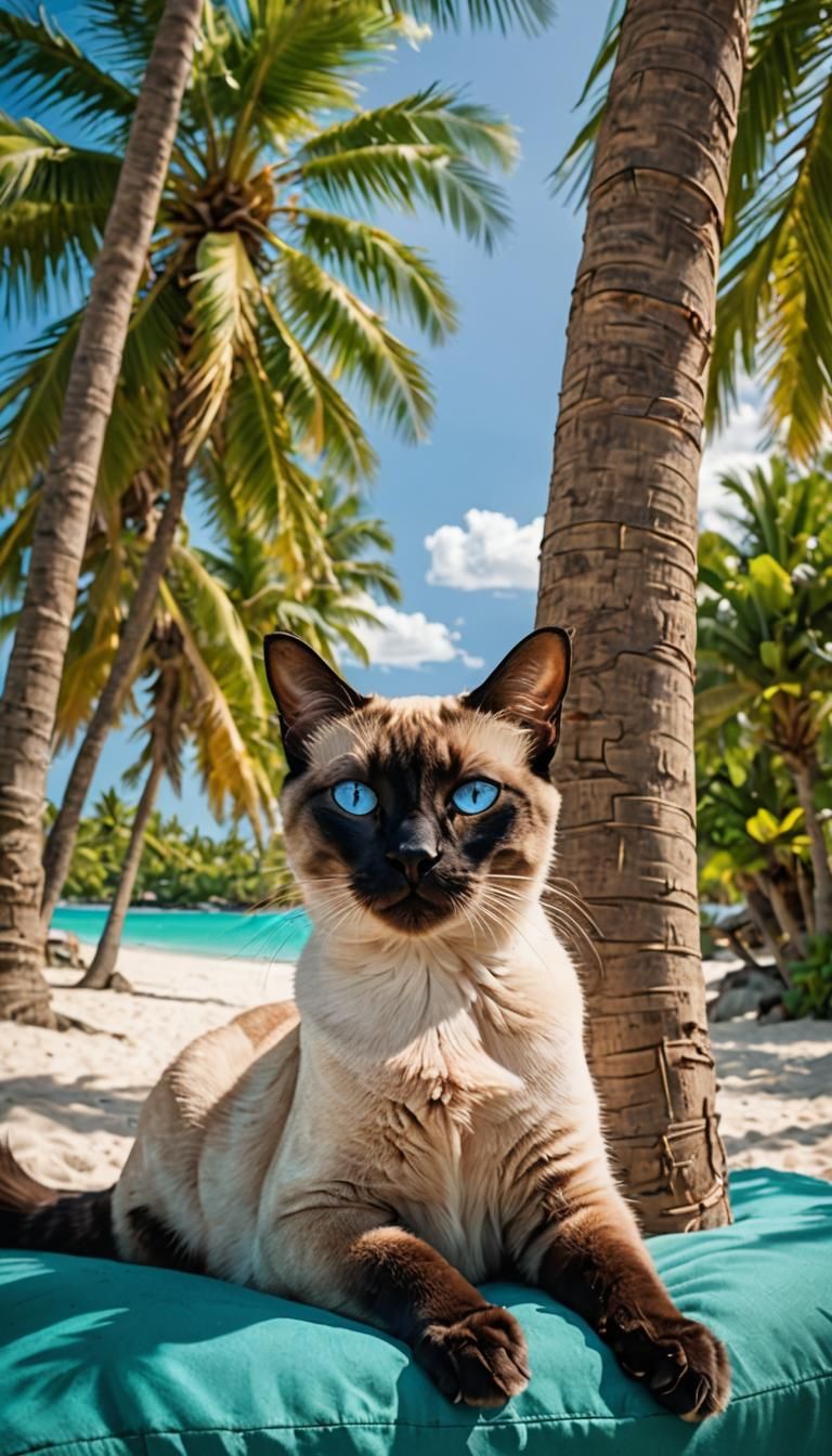 Siamese Cat in Tropical Beach Paradise