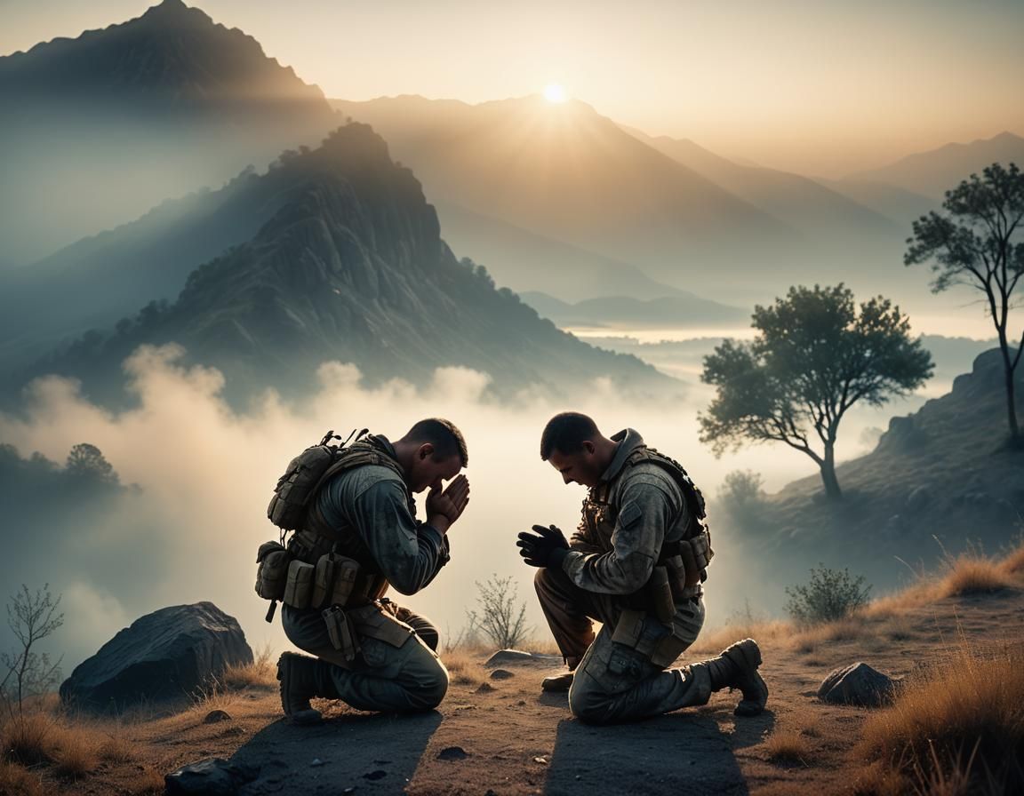 Wounded Warrior's Prayer in Dawn Mist