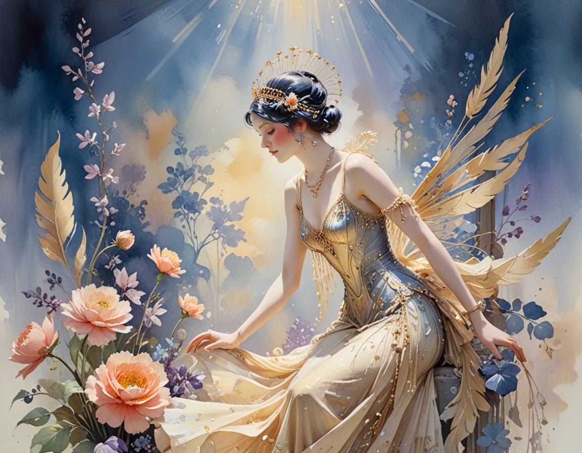 Art Deco Cabaret Queen in Watercolor Style