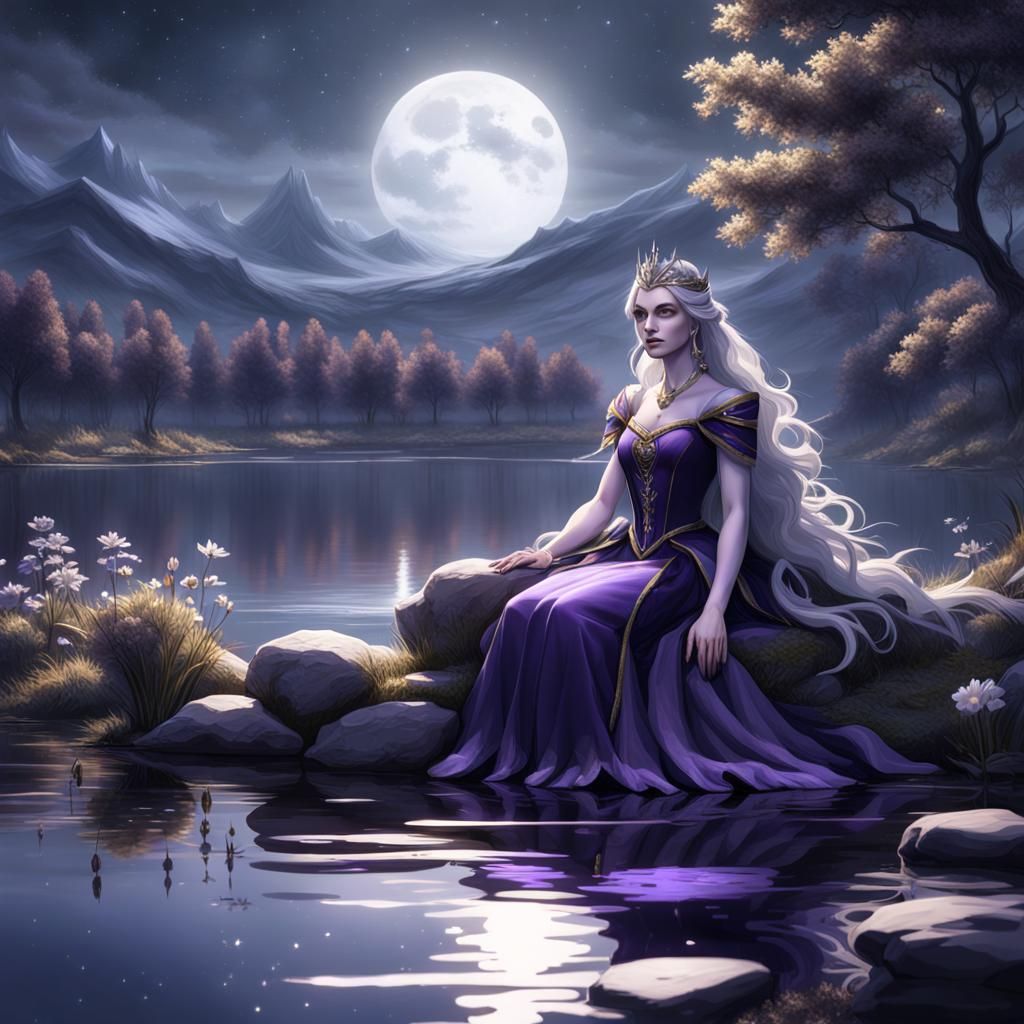 Princess at Moonlit Lake: Fantasy Concept Art