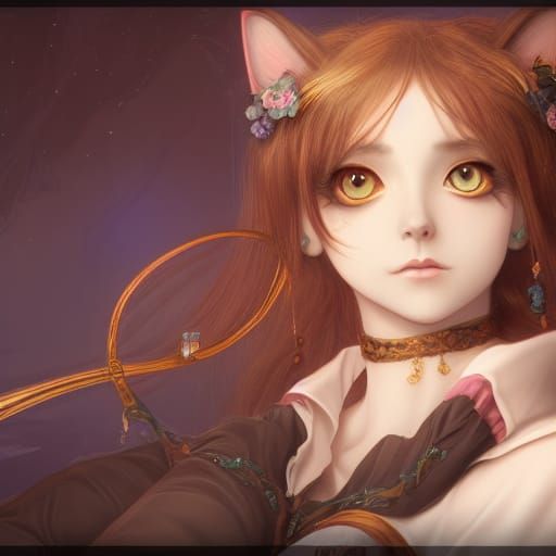 Victorian Anime Cat Girl: Detailed Matte Painting