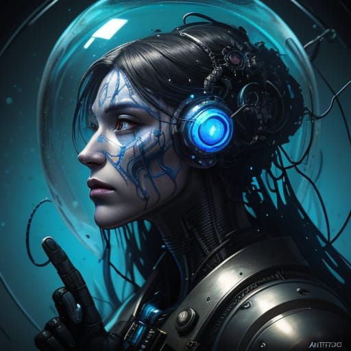 Brain in a Jar Cyberpunk Portrait in Greg Rutkowski Style