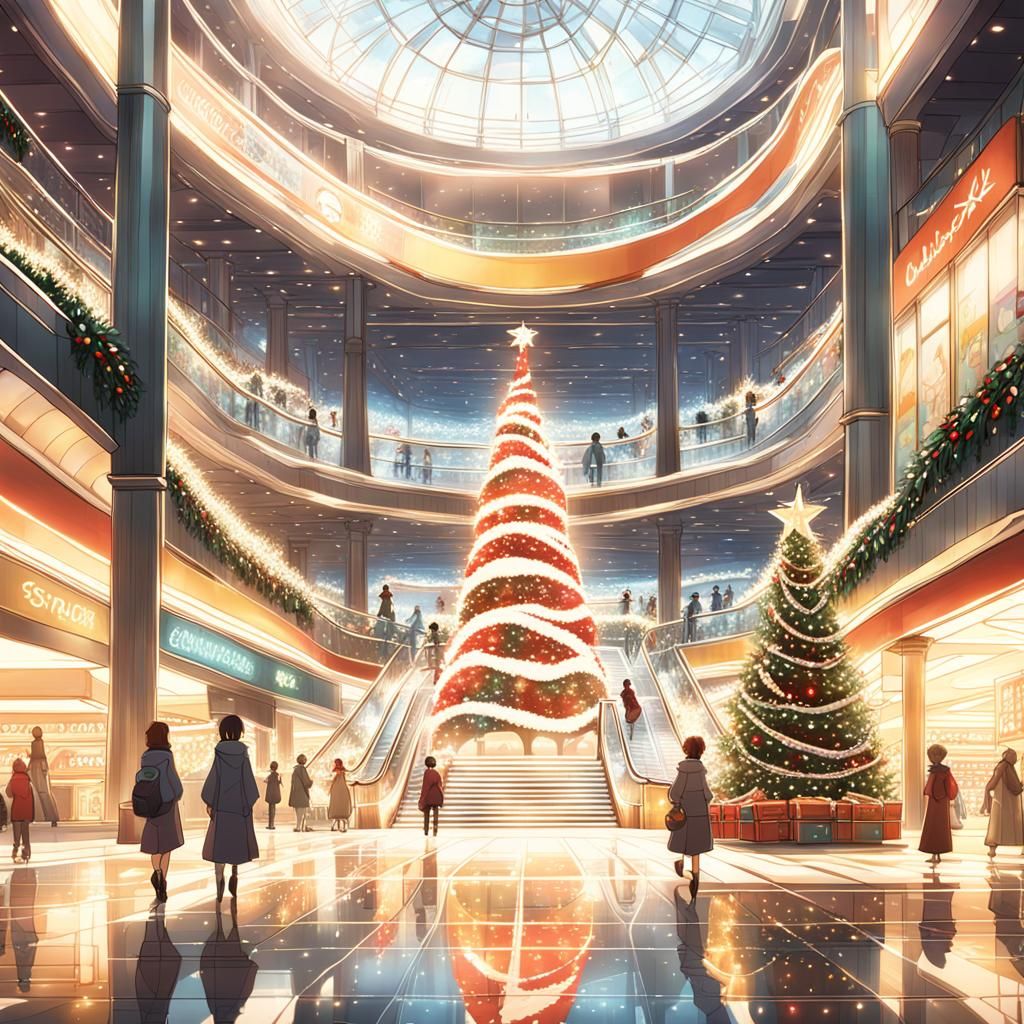 Christmas Mall in Anime Key Visual Style