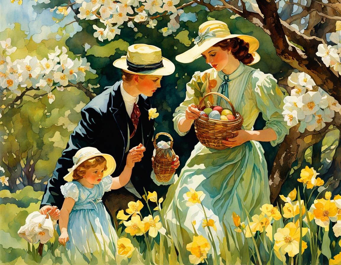 Easter Egg Hunt: Watercolor Spring Morning