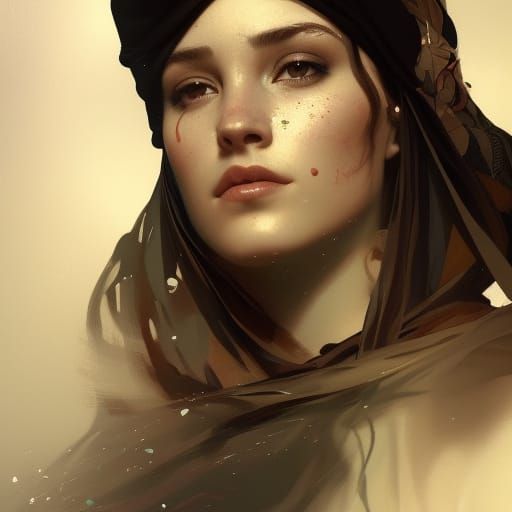 Beautiful Woman in Headscarf: Hyperdetailed Digital Portrait
