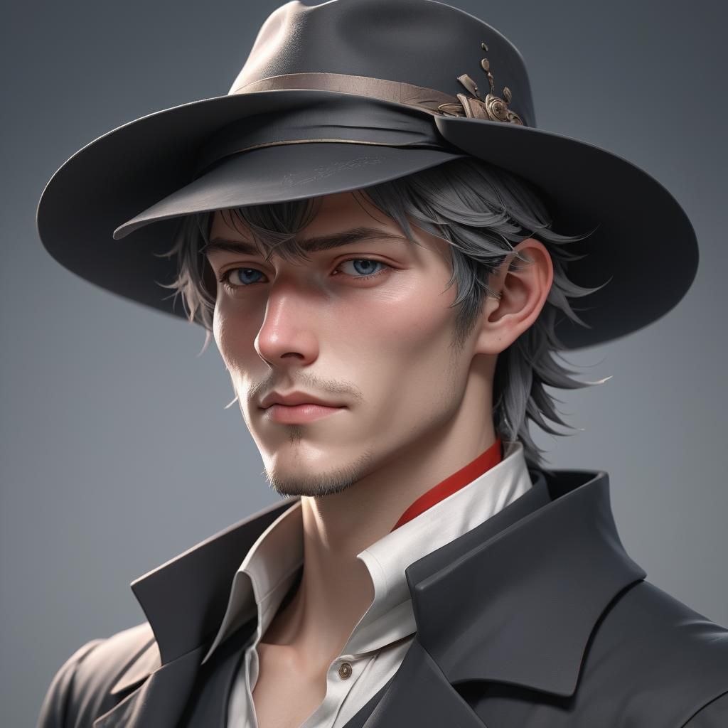 Man with Hat in Zille Style, Anime Art