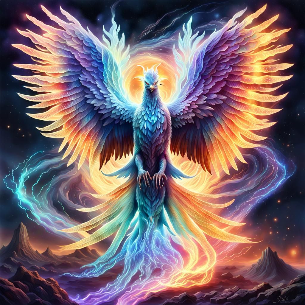 Ethereal Cosmic Phoenix: a Fantasy Illustration
