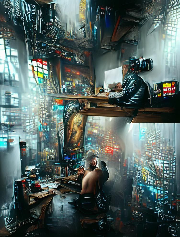God Creating a Cyberpunk World: Hyperrealistic Painting