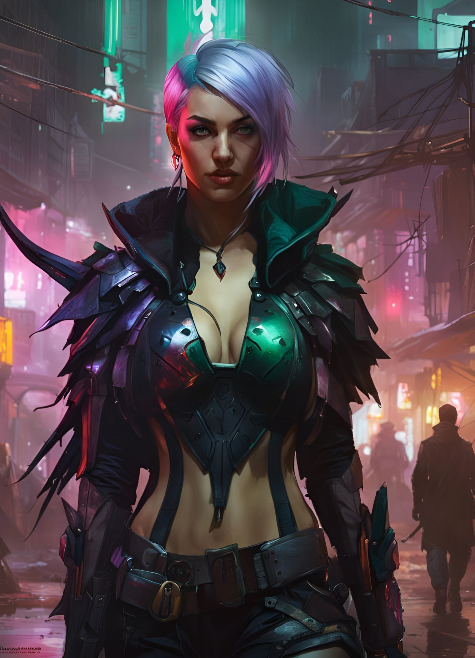 Morrigan Aensland Cyberpunk Paladin in Webbed Armor
