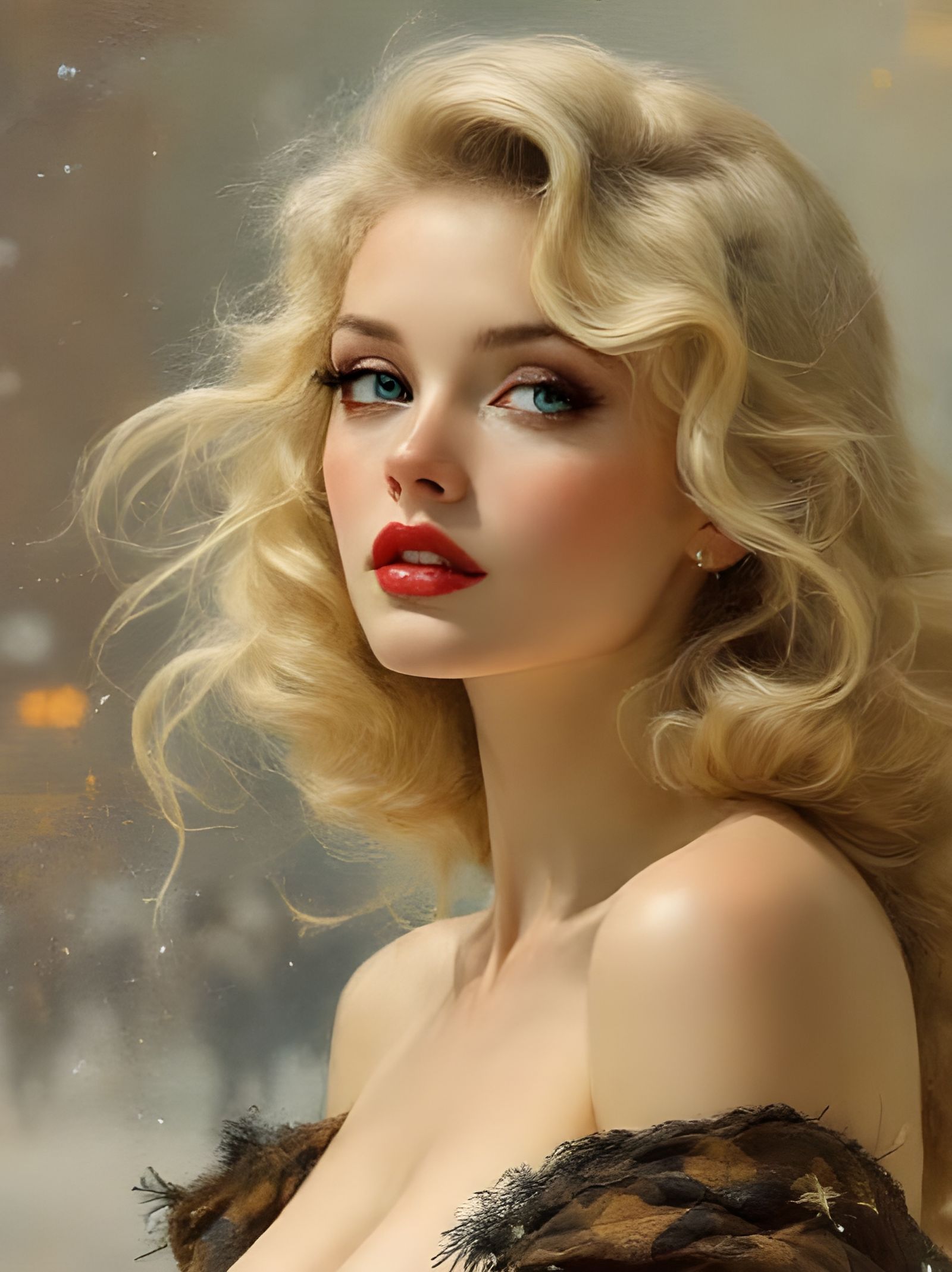 Blond Pin Up Woman in Winter Style