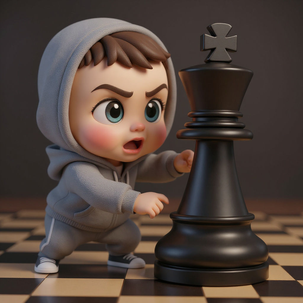 Adorable Chibi Rocky Balboa Pushing Chess Knight