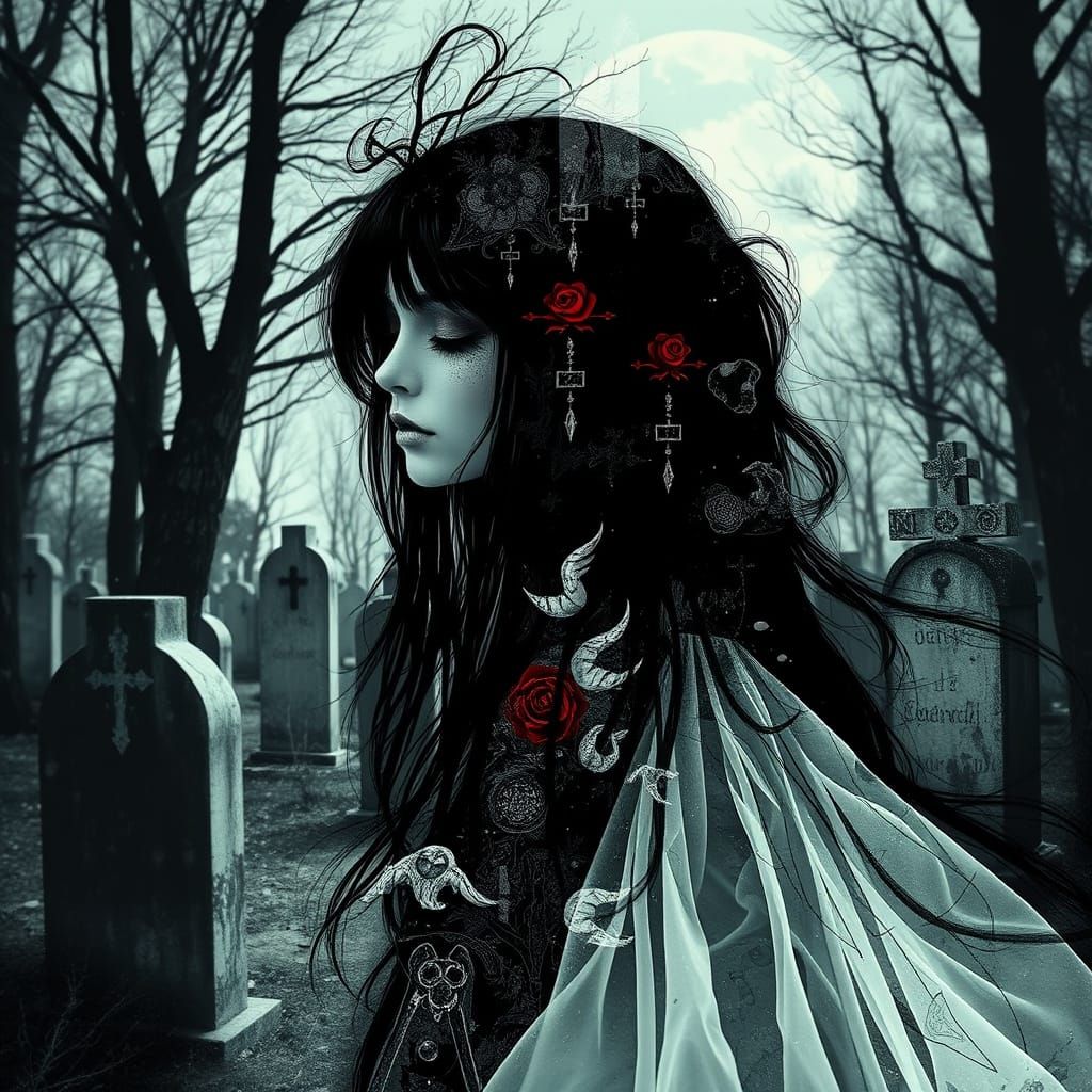 Ethereal Goth Ghost Girl in Abstract Reality