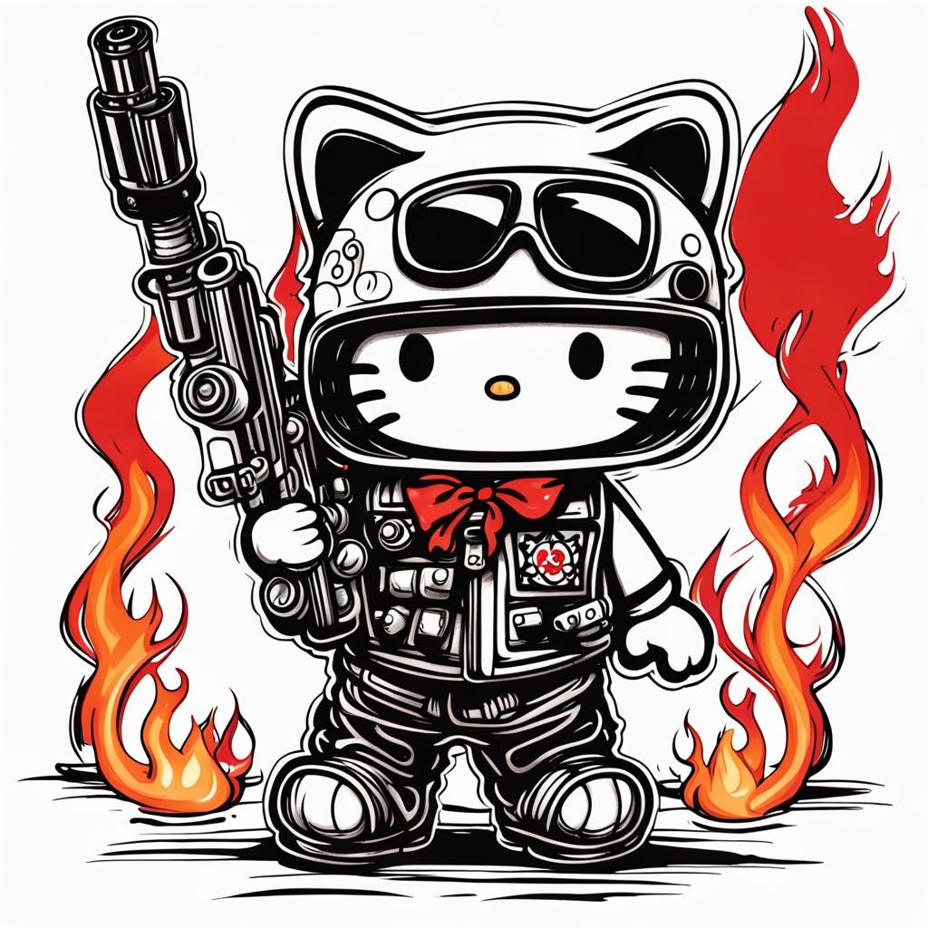 Hello Kitty Biker Tattoo with Bazooka