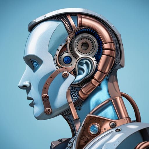 Cyborg Robot Portrait with Visible Robotics