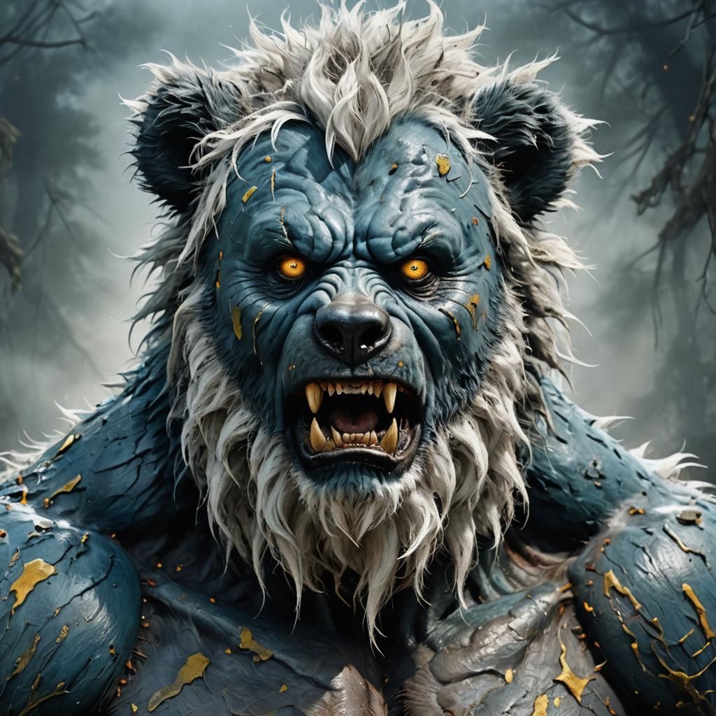 Blue-Skinned Were-Bear Portrait in Detailed Matte Painting