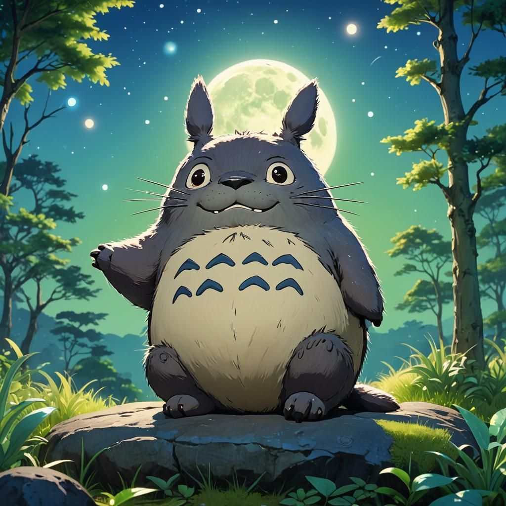 Totoro Under the Moon in 3D Digital Art