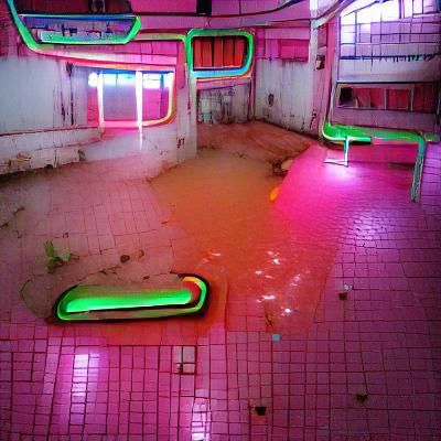 Empty Neon Bath House: Urban Solitude