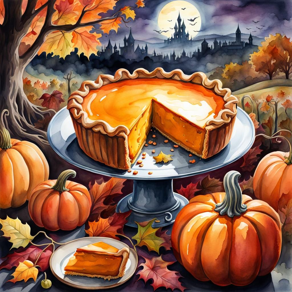 Watercolor Pumpkin Pie Monster for Halloween