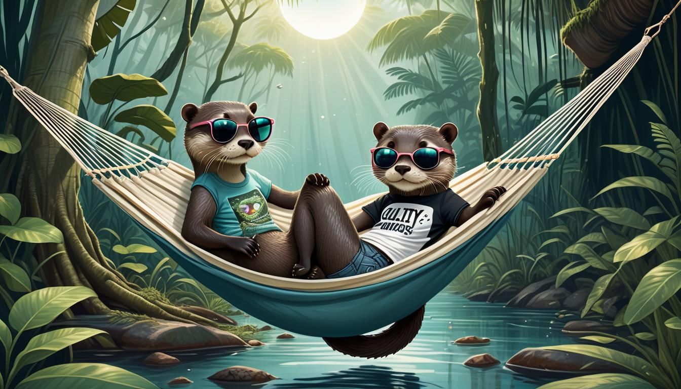 Whimsical Otter in a Tropical Swamp Illustration