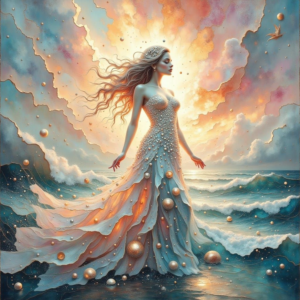 Surreal Goddess Emerges from Ocean Foam in Ethereal Beauty
