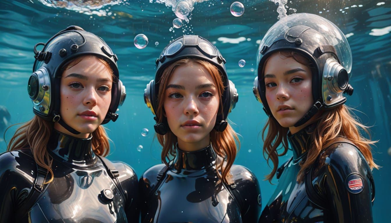 High School Girls in Hyperrealistic Latex Diving Wetsuits