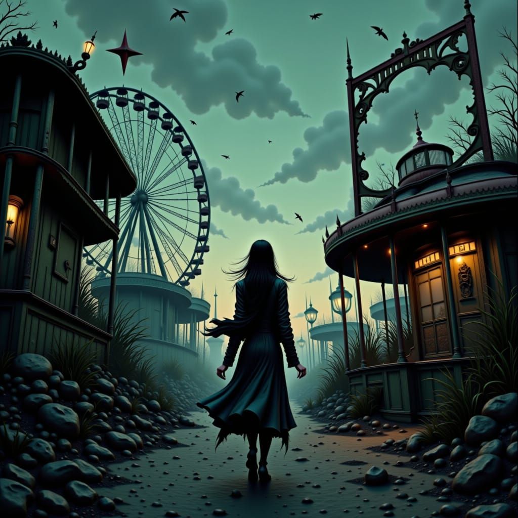 Eerie Carnival Scene at Dusk